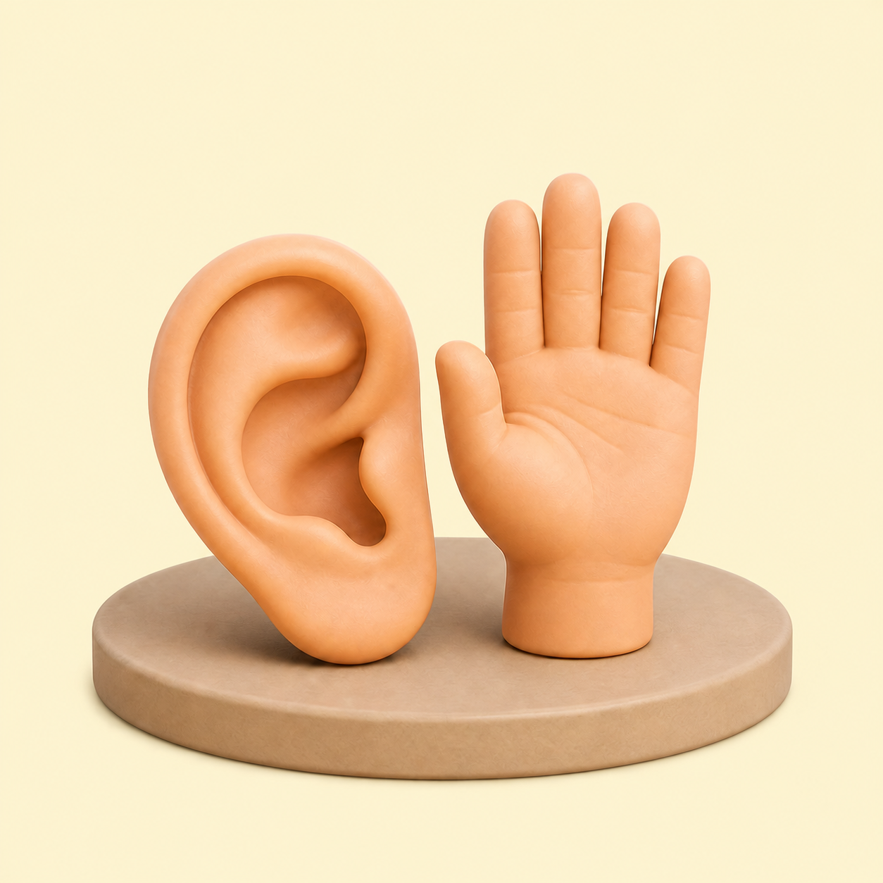 Telinga dan tangan 3D di atas tapak